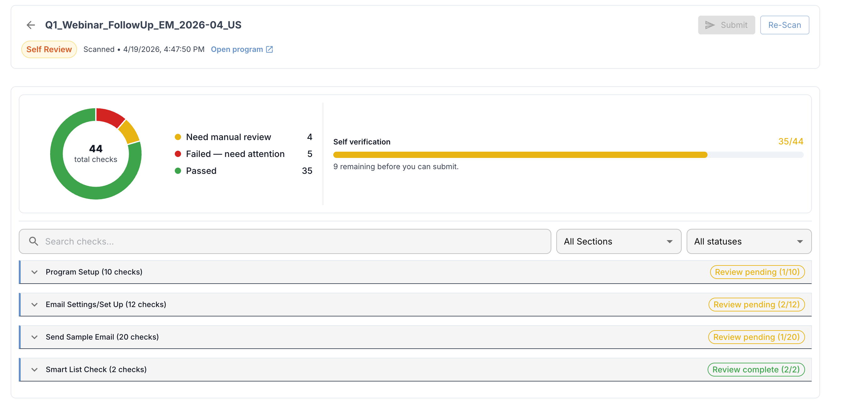 Volume of programs versus manual QA checklist and time per program